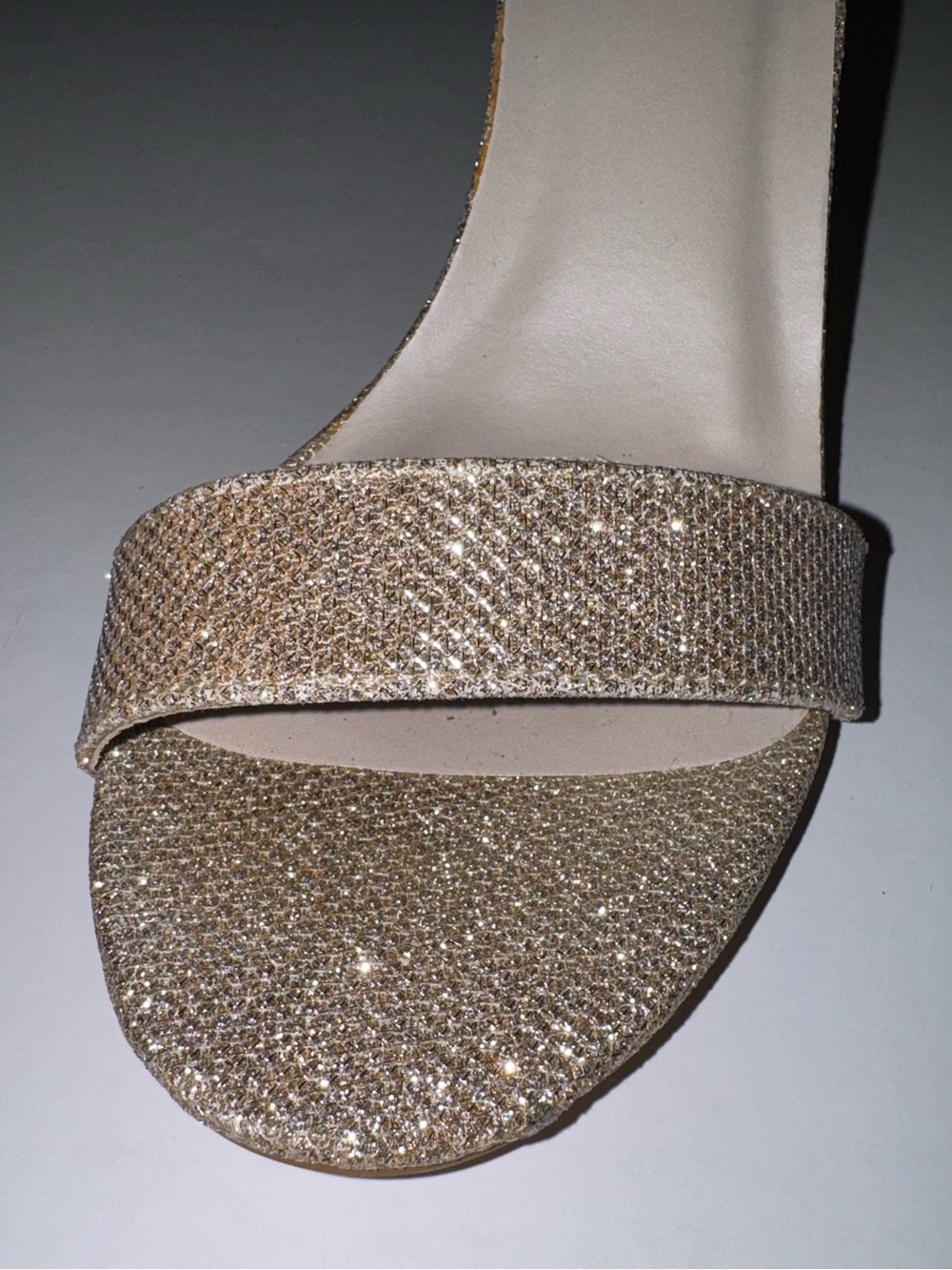 David's Bridal Gold Glitter Ankle-Strap Block Heel Sandals - Picture 9 of 13